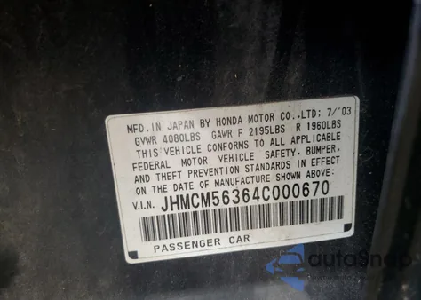 2004 Honda Accord Lx z USA, uszkodzony, nr VIN JHMCM56364C000670